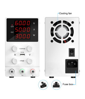 LABORATORIJAS BAROJUMU AVOTS SPS605, 0–60 V, 0–5 A, ar jaudas displeju, balts

 AML6005P+4.jpg