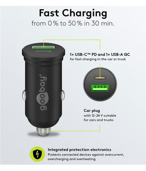 Divkāršais USB automašīnas ātrās uzlādes adapteris USB-C™ PD (Power Delivery) (45 W)

 AIMUSB45+2.jpg