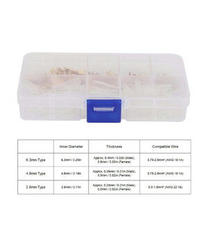 TERMINĀLA komplekts 2,8/4,8/6,3 mm, neizolētas ligzdas ar aizsargiem, 120 gab.

 CADR06D+1.jpg