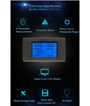 Spriegums Strāva Vats Jauda Enerģijas skaitītājs PZEM-061, maiņstrāva 80–260 V, 100 A

 ATSEM61+4.jpg