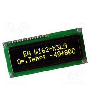 EA W162-X3LG Display: OLED; alphanumeric; 16x2; Dim: 80x36mm; yellow-green; 1x16 ncHAZSnwlDoyANJw7DbdLxnpcuVbsDZ2EemWpVdxRDk