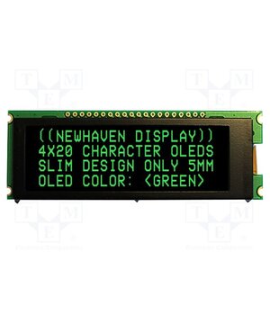 NHD-0420CW-AG3 Display: OLED; alphanumeric; 20x4; Dim: 92x31.5x6.5mm; green; 1x20 XWQgEa3SFF_oOKQkXPDqQJ8C048p1T-EVX-gItNZlwY