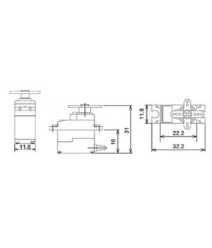 Servo motors Towerpro SG90, 9 g/1,6 kg/0,1 sek.

 servo-motor-dimensions.png