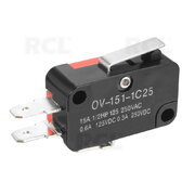 MICROSWITCH ON-(ON) 15A/250V with lever 16m long, 16x28x10.3mm