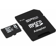 Карта памяти micro SD 8GB+SD адаптер, SILICON POWER Class 10