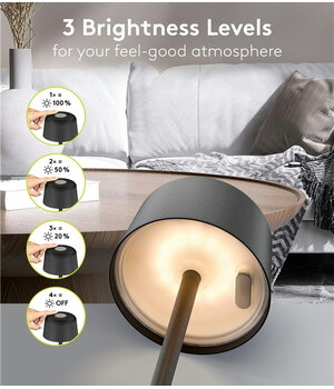 Bezvadu LED galda lampa, 2 W, 150 lm, 3000 K, 25 cm, melna

 AASV20J+2.jpg