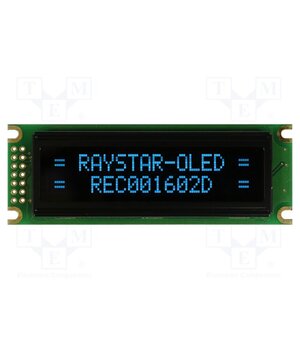 REC001602DBPP5N00100 Display: OLED; alphanumeric; 16x2; Dim: 85x30x10mm; blue; PIN: 14 WGjUopIhXhdo9FYB8hkZlOse_o-X9HV8o9W8lKTc-dA