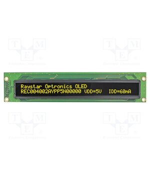 REC004002AYPP5N00100 Display: OLED; alphanumeric; 40x2; Dim: 182x38.5x9.3mm; yellow pDL5XWJdNB1D74ZpCDcd0voF4RcHC3FEkNbDpsk84Y8