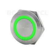 PUSH BUTTON SWITCH OFF-(ON) 12-24V DC, 5A, ø22mm, IP67, with green LED indication