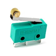 MICROSWITCH  ON-(ON),  5A/250V with roller lever, IP40, 10.6x19.8x6.4mm