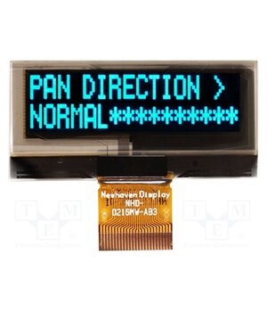 NHD-0216MW-AB3 Display: OLED; alphanumeric; 16x2; Dim: 41.4x19.9x1.6mm; blue; 1x24 dxuxf6Zd_BCJ_cEUl1Xm6XqcnUaDyYCDF5bAsBENU9w