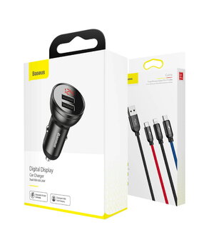 AUTOMAŠĪNAS UZLĀDES IERĪCE ar 3-in-1 USB kabeli (1,2 m), 24 W, melna un pelēka, TZCCBX-0G AIMUSB32+2.jpg