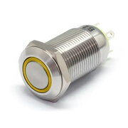 PUSH BUTTON SWITCH OFF-(ON) 12-24V DC, 3A, ø12mm, IP67, with yellow LED indication