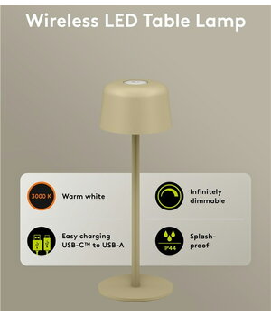 Bezvadu LED galda lampa, 2 W, 150 lm, 3000 K, 25 cm, smilškrāsā

 AASV20S+1.jpg