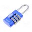 K10520BLUD Padlock; shackle,combination code; aluminium; A: 22mm; B: 20mm FgFH9WeWOmvRyQ1mLyi-Nc7cjZ8Xllg-42aNDIDNeHQ