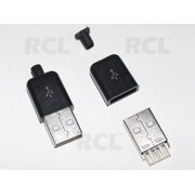 PLUG USB A type, soldering,  black