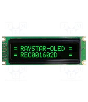 REC001602DGPP5N00100 Display: OLED; alphanumeric; 16x2; Dim: 85x30x10mm; green; PIN: 14 Yro1nLvwyTeDmvKX6FSzD-G7fHyVNlnz7AN_btFSUs4