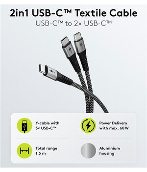 USB C tipa (M) <-> 2x USB C tipa (M) kabelis, 60 W, 1,5 m

 CKAK165D2+1.jpg