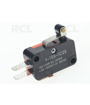 MICROSWITCH  ON-(ON), 15A/250V, with roller lever 12mm long, 16x28x10.3mm CPR701LR_1.jpg