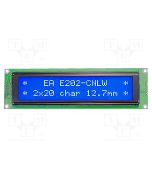 EA E202-CNLW Display: LCD; alphanumeric; STN Negative; 20x2; blue; 190x54mm; LED nbdPm7Vn6SST4KfyV-cwgrLHS6V7HHDSrI61pOcvjoY