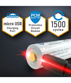 UZLĀDĒJAMA BATERIJA Li-Ion 18650 3,7 V 3,2 Ah ar mikro USB lādētāju, strāvas jauda 7 A

 BAL1865_32U+3.jpg