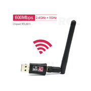 WiFi USB adapteris Dual Band 2,4/5,8 GHz, 600 Mbps ar antenu, mikroshēmu Realtek RTL8811AU

 ABESP0401.jpg