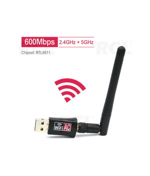 WiFi USB adapteris Dual Band 2,4/5,8 GHz, 600 Mbps ar antenu, mikroshēmu Realtek RTL8811AU

 ABESP0401.jpg