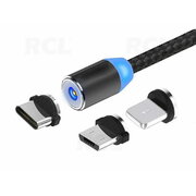 KABELIS USB-A <-> maināms USB-C, mikro USB, iPhone magnētiskie uzgaļi, 3 IN 1, 2 m

 CKAK1605.jpg
