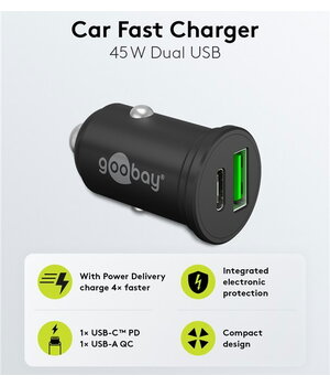 Divkāršais USB automašīnas ātrās uzlādes adapteris USB-C™ PD (Power Delivery) (45 W)

 AIMUSB45+1.jpg