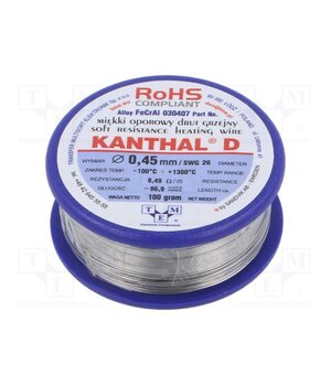 030407 100G Resistance wire; 8.49Ω/m; -100÷1300°C; 0.1kg; Øout: 0.45mm; FeCrAl nHrqiVcXT_j9oWof60wQsSSyz9sX1Zxsuwuu-D1X0qk