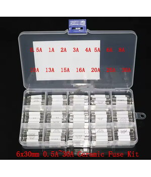Ceramics Fuses Kit 0.5A-30A, ø6x30mm, 10 values x 5pcs ISAFR3.jpg