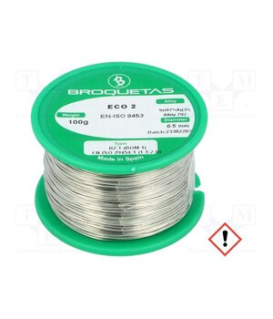 ECO2 B2.1 0,5MM 100GR Tin; lead free; Sn97Ag3; 0.5mm; 100g; reel; 221°C; Flux: SW26 z0NlV_N_h2_DE4FxA5n-p5TeM5UoolbPjtVnrYK-MVY