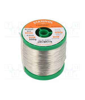 810813 Tin; lead free; Sn99,3Cu0,7; 500um; 0.5kg; reel; 227°C; Flux: SW26 V8p8cxl8QFy21jwAmOOzQsTlCJTvLf1XGHPf97FxnKE