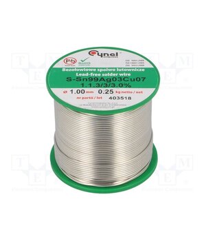SN99CU07AG03-1.1.3/1.0MM 250G Tin; lead free; Sn99Ag0,3Cu0,7; 1mm; 250g; reel; 216÷227°C; 3% 4MYkFkr33D16cG1av3etzv7-4vJwZ101EOEb48vhGrY