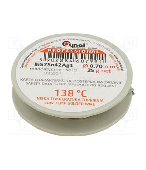 BI57SN42AG1-B/T Ø 0.70 25 G Tin; lead free; Bi57Sn42Ag1; 0.7mm; 25g; reel; Flux: flux free lP4vebJSgAxxdwvXuyhhGOTFzN4SbJHayTnLqCSE1GM