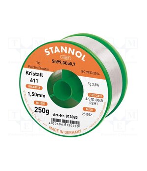 813020 Tin; lead free; Sn99,3Cu0,7; 1.5mm; 250g; reel; 2.5%; Flux: SW26 Gh27bxvwLoDRohjQ_Sqv8FileW42NWCedDqXE7xOwWI