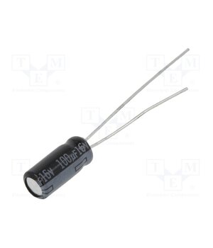 EEUHD1C101 Capacitor: electrolytic; THT; 100uF; 16VDC; Ø5x11mm; Pitch: 2mm KGvnrWkneyqtMt07KSmzrYgAH4l4Y5ChFrc3rRAXLXQ
