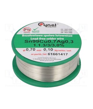 SN99CU07AG03-1.1.3/0.7MM 100G Tin; lead free; Sn99Ag0,3Cu0,7; 700um; 100g; reel; 216÷227°C; 3% aKJZ6kxYJsMQcN7fRj7NN5r9TKw8bi4EGyg3j-1cRtE