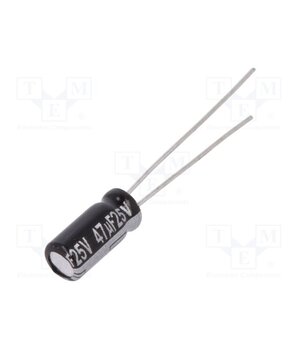 EEUEB1E470S Capacitor: electrolytic; THT; 47uF; 25VDC; Ø5x11mm; Pitch: 2mm; ±20% OwvY-vTB4qAiVhSzOm_s1jVIGsgTkhGmvTm5Rr7hbns