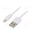 CC-USB2-AMLM-W-1M Cable; USB 2.0; Apple Lightning plug,USB A plug; 1m; white; PVC kpAWD5c9OBmx7xIHY5fEgV6rEFqCX3lR0h26wA663uo