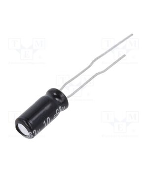 EEUEB1J100SH Capacitor: electrolytic; THT; 10uF; 63VDC; Ø5x11mm; Pitch: 2.5mm oiHCt_rFZAXkDe0NZcJotk8PCgngBvPwMSPQZTo-XFE
