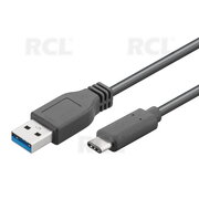 KABELIS USB 3.0 A (L) <> USB-C (Type-C) (K) 1m, 5 Gbit/s, apkrovai iki 4.5W, OTG funkc