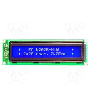 EA W202B-NLW Display: LCD; alphanumeric; STN Negative; 20x2; blue; 116x37mm; LED ZCuDfcZS9aU4R7NaBaKDZityhmxjpz04zPrsBePfVH8