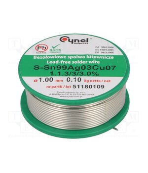 SN99CU07AG03-1.1.3/1.0MM 100G Tin; lead free; Sn99Ag0,3Cu0,7; 1mm; 100g; reel; 216÷227°C; 3% NCBL78hqdtq7_DTQfDolgVVQPZagQvpDGHQ-gbfh40o