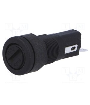 FX0454 Fuse holder; 5x20mm; 250V; on panel; black; UL94V-0; polyester T8fym_O6uhhYgJrwEmB5681SyqA4EDz6ULKOiIbOzCE