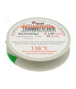 BI57SN42AG1-B/T Ø 1.00 25 G Tin; lead free; Bi57Sn42Ag1; 1mm; 25g; reel; Flux: flux free; 138°C f3vyZj4TfRAIx7OYhtSMcljAhtTN84dhEHAeCi6fGrY