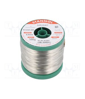 814001 Tin; lead free; Sn99,3Cu0,7; 0.5mm; 500g; reel; 2.5%; Alloy: TC J3JCjDPxE8wcw144FfssHbEjyriwgaQJC7v4Vdr7AyA