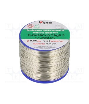 SN99CU07AG03-1.1.3/0.56MM 250G Tin; lead free; Sn99Ag0,3Cu0,7; 0.56mm; 250g; reel; 216÷227°C; 3% N8cJgszEz5wUv0e98f98RrKplL6fS5AcDV98keepLec