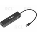 USB-C KOMUTATORIUS / ŠAKOTUVAS NATEC NHU-1451, 3 portų +RJ45, 3 x USB2.0 + 1 x 10/100/1000, 5V DC 3.5mm kišt.,  be adapterio