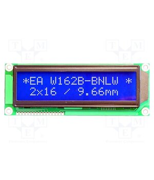 EA W162B-BNLW Display: LCD; alphanumeric; STN Negative; 16x2; blue; 122x44mm; LED vqD6r1GXJ7hCz-JSyrCGFt9sDCDbJgj0IWr_yzUI2-w